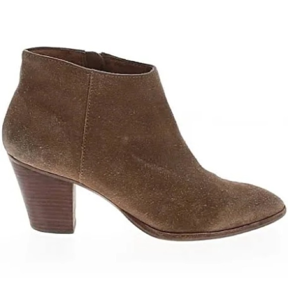 J. Crew Aggie womens black leather stacked block heel ankle boot 8 Italy 04567